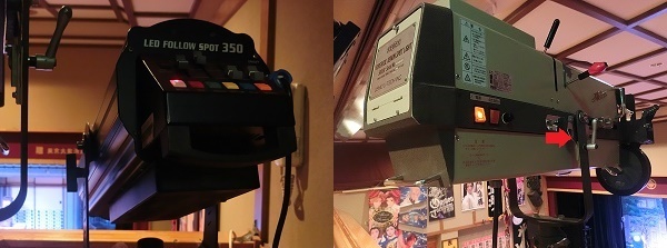 新しいLEDの機械(左)。長く使っている機械(右)。右の機械は同じものが2台並んでいる。