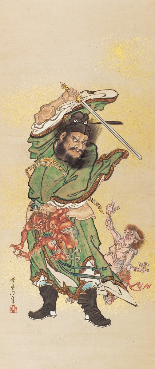 河鍋暁斎 《鍾馗と鬼》 明治15(1882)年 紙本着彩、金泥 イスラエル・ゴールドマン コレクション Israel Goldman Collection, London Photo：東北芸術工科大学 杉山恵助