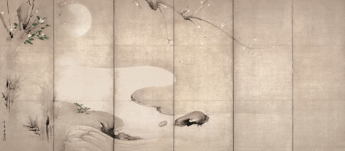 月下渓流図屏風（左隻）　海北友松筆　ネルソン・アトキンズ美術館（米国）　桃山時代　17世紀　通期展示 