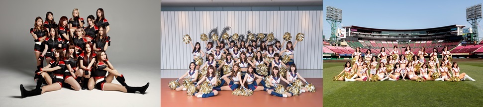 <白組>左から「BsGirls」（オリックス･バファローズ）、「M☆Splash!!」（千葉ロッテマリーンズ）、「東北ゴールデンエンジェルス」（東北楽天ゴールデンイーグルス）