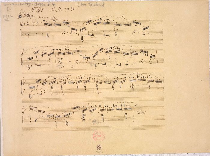 日本初公開《「エチュード ヘ長調 作品10の8」自筆譜（製版用）》フリデリク・ショパン、1833年以前、インク、紙　Photo:The Fryderyk Chopin Institute