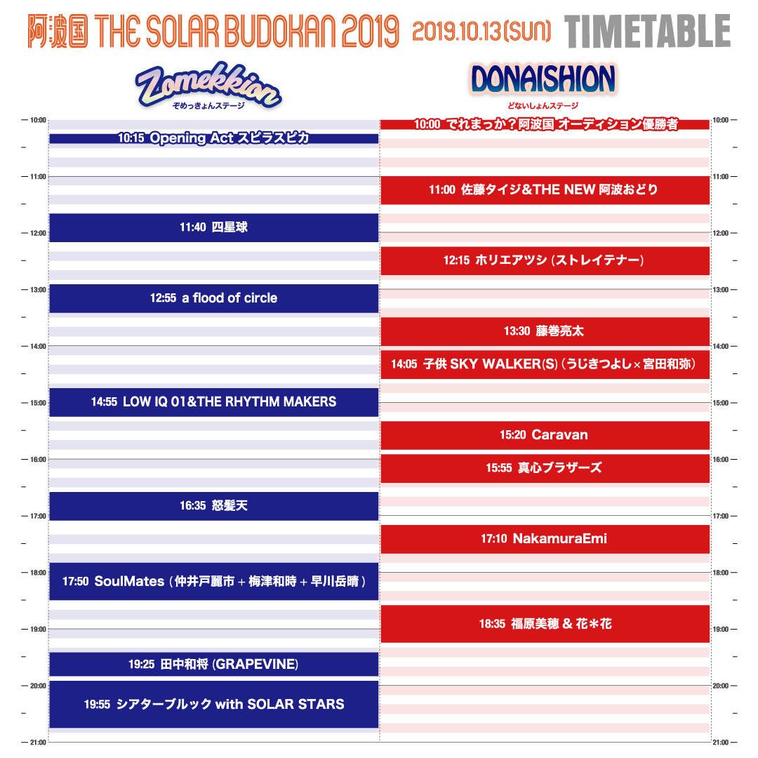 『阿波国 THE SOLAR BUDOKAN 2019』タイムテーブル