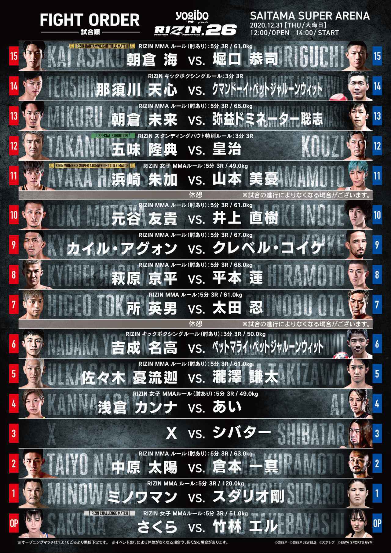 メインは朝倉海vs.堀口 セミに天心登場！『RIZIN.26』の試合順が決定