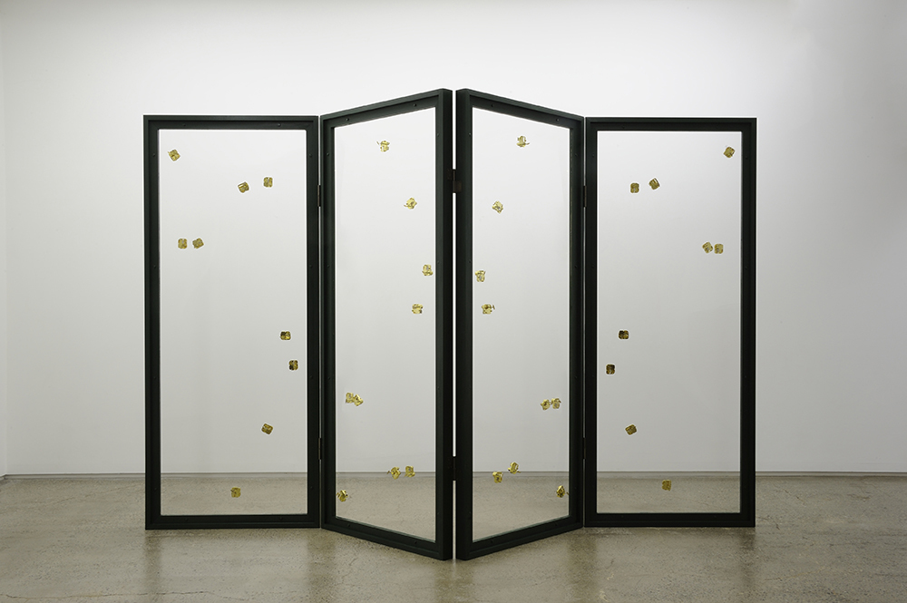 Yukio Fujimoto, The Music (Four-Panel Folding Screen), 2013, mixed media (wooden frames, acrylic panel, music boxes), 4 panels of 205x87x6.3cm