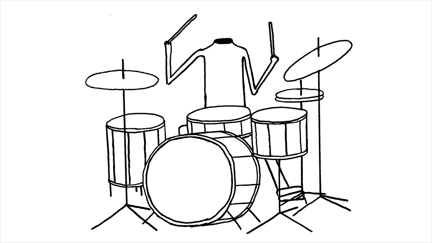 デイヴィッド・シュリグリー「頭のないドラム奏者」2012（アニメーションからの静止画）　