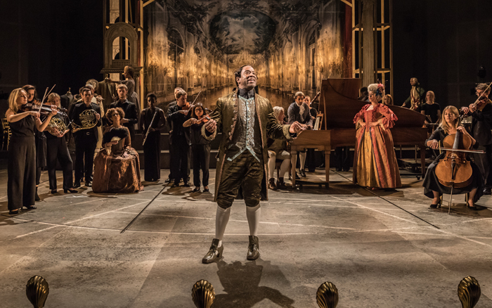 A scene from Amadeus, centre Lucian Msamati - Antonio Salieri (Image by Marc Brenner)