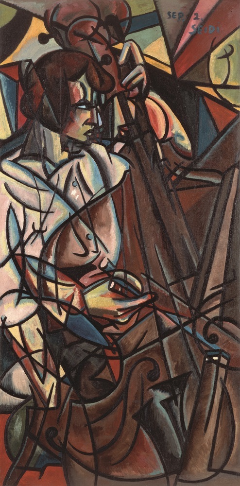 《コントラバスを弾く》、1915年、油彩・キャンヴァス、153.0×75.4cm、東郷青児記念 損保ジャパン日本興亜美術館