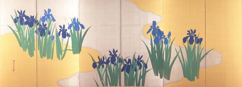 神坂雪佳「燕子花図屏風」（左隻・部分）大正～昭和時代前期　岡田美術館蔵