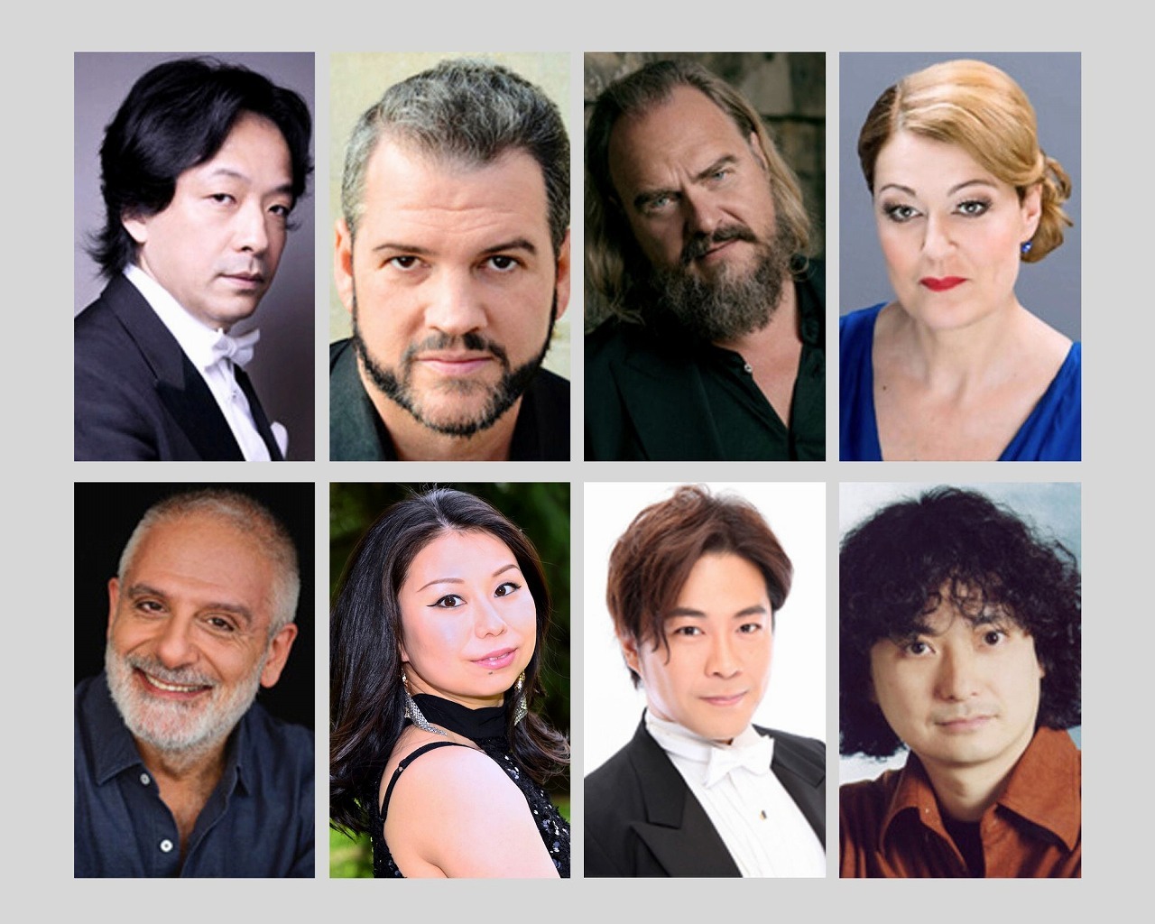 （上段左から）沼尻竜典、D.ポメロイ、T.J.マイヤー、N.ヴァイスバッハ（下段左から）P.スパニョーリ、砂田愛梨、村上公太、粟國 淳