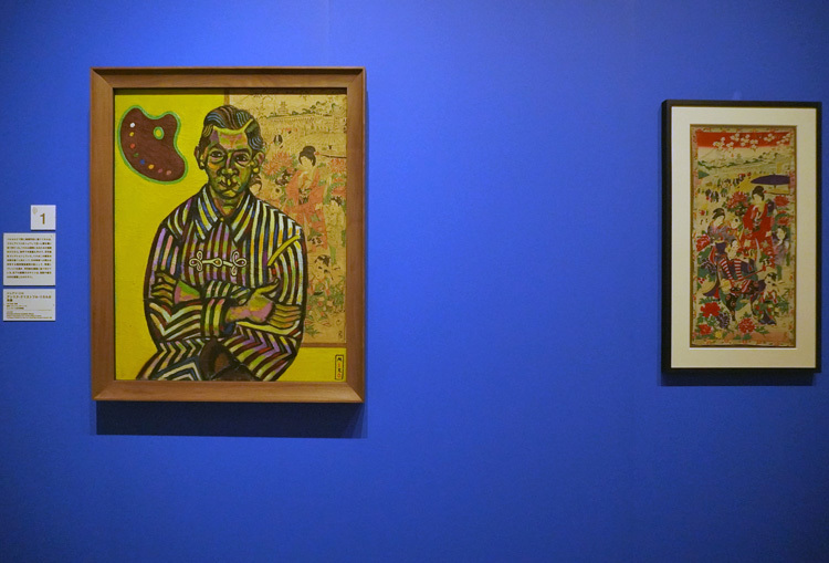左：ジュアン・ミロ《アンリク・クリストフル・リカルの肖像》1917年冬―初春　ニューヨーク近代美術館　右：作者不詳《ちりめん絵》制作年不詳　サビーン・アルマンゴル氏、アルマンゴル＝ジュニェン・コレクション