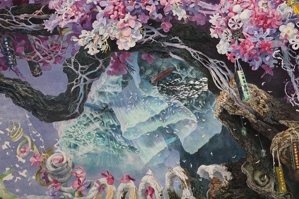 《誕生》 (部分) 2013-2016 / 紙にペン、インク、透明水彩 / 300 × 400 cm 佐賀県立美術館蔵 Photography by MIYAJIMA Kei ©IKEDA Manabu, Courtesy Mizuma Art Gallery, Tokyo / Singapore