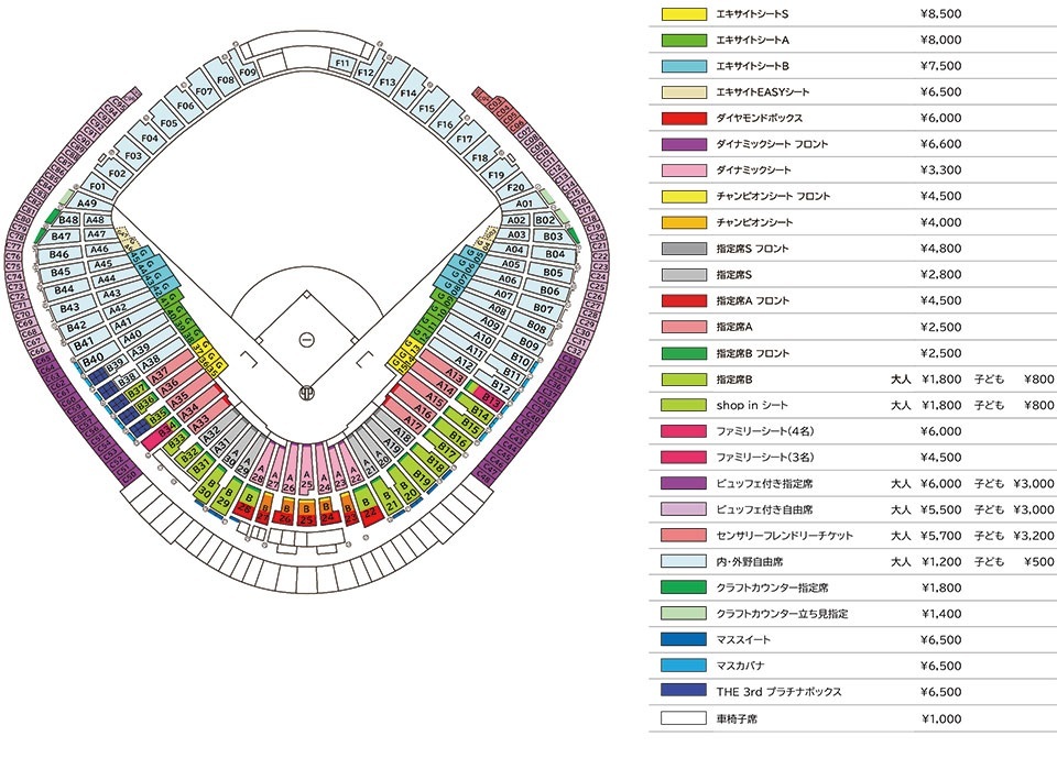 シートマップおよび料金