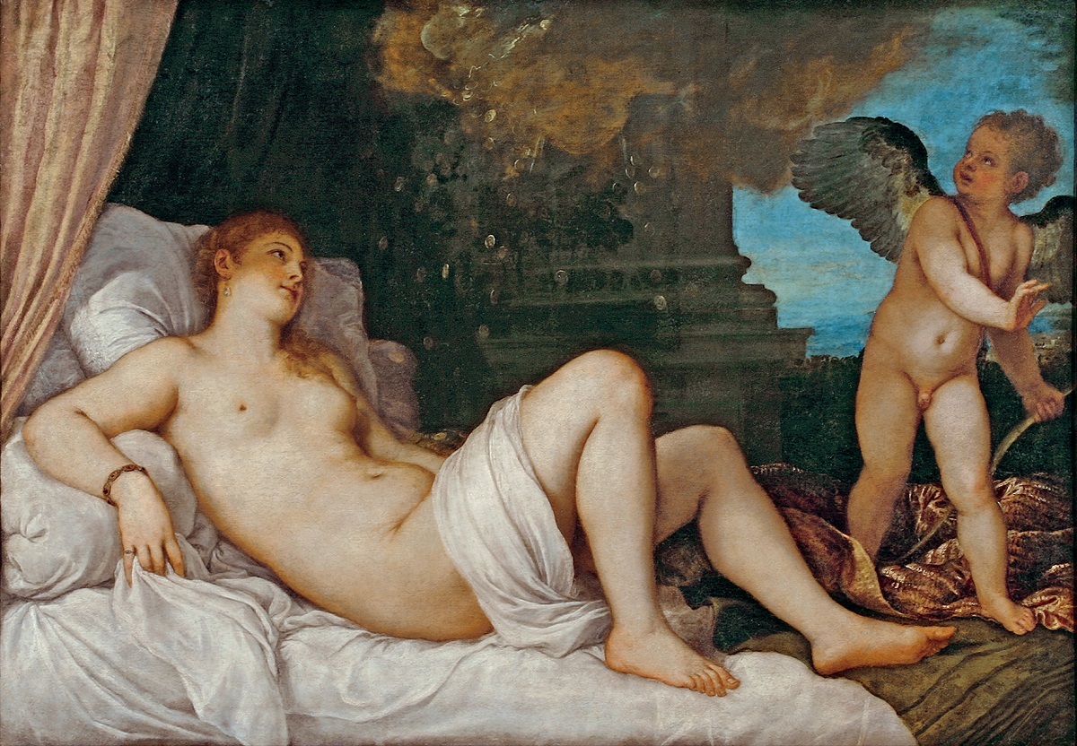 ティツィアーノ・ヴェチェッリオ 《ダナエ》 1544-46 年頃、油彩、カンヴァス、120×172cm、ナポリ、カポディモンテ美術館 ⓒMuseo e Real Bosco di Capodimonte per concessione del Ministero dei beni e delle attivita culturali e del turismo