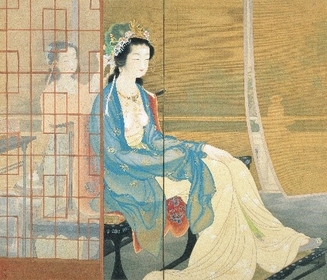 上村春汀　「清流香魚」真筆絹本　真筆　共箱(祖母上村松園　父上村松篁) 上村春汀 「清流香魚」真筆絹本 真筆 共箱(祖母上村松園 父上