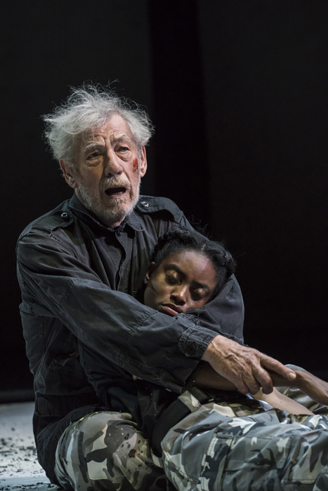 NTL 2018 King Lear - Ian McKellen (King Lear) and Anita-Joy Uwajeh (Cordelia) at Duke of Yorks Theatre. Photo by Johan Persson