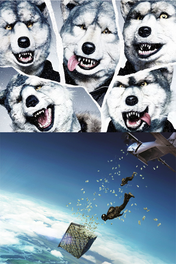 MAN WITH A MISSION（上）と映画「X-ミッション」ビジュアル（下）。(c) 2015 Warner Bros. Ent. (c)Alcon Entertainment, LLC. All Rights Reserved.