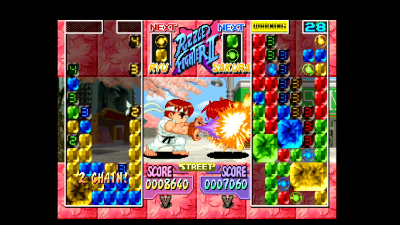 『スーパーパズルファイターIIX』ゲーム画面 (C)CAPCOM CO., LTD. 1996 ALL RIGHTS RESERVED.