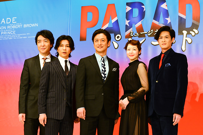 ミュージカル『パレード』製作発表　（左から）石川禅、武田真治、石丸幹二、堀内敬子、新納慎也