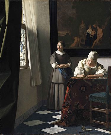 『手紙を書く婦人と召使い』ヨハネス・フェルメール 作 1670年頃 アイルランド国立絵画館 出典=ウィキメディア・コモンズ (Wikimedia Commons)
