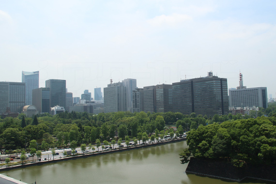 帝国劇場の屋上からは皇居の森や丸の内のビル群を一望できる