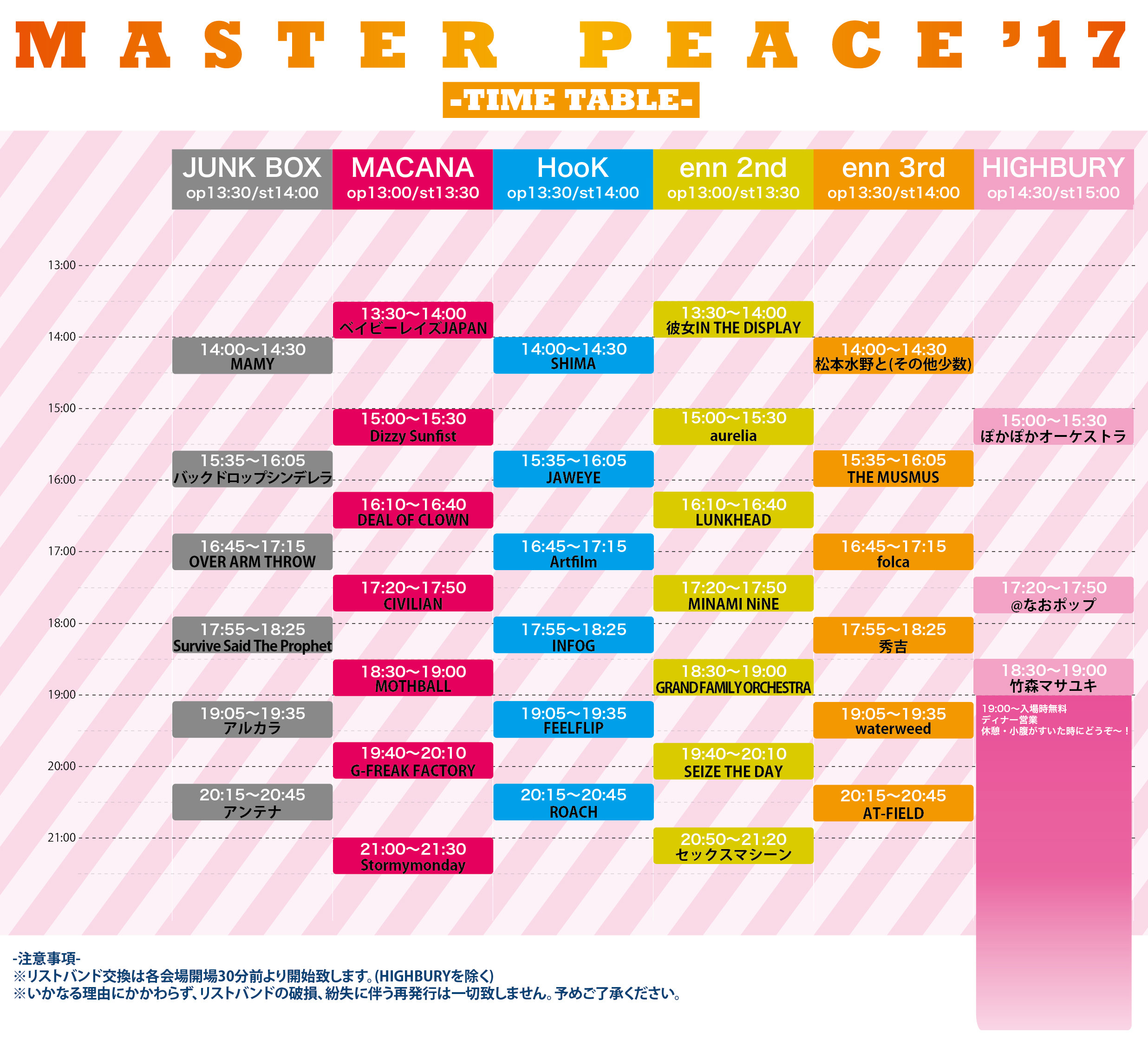 『MASTER PEACE’17』タイムテーブル