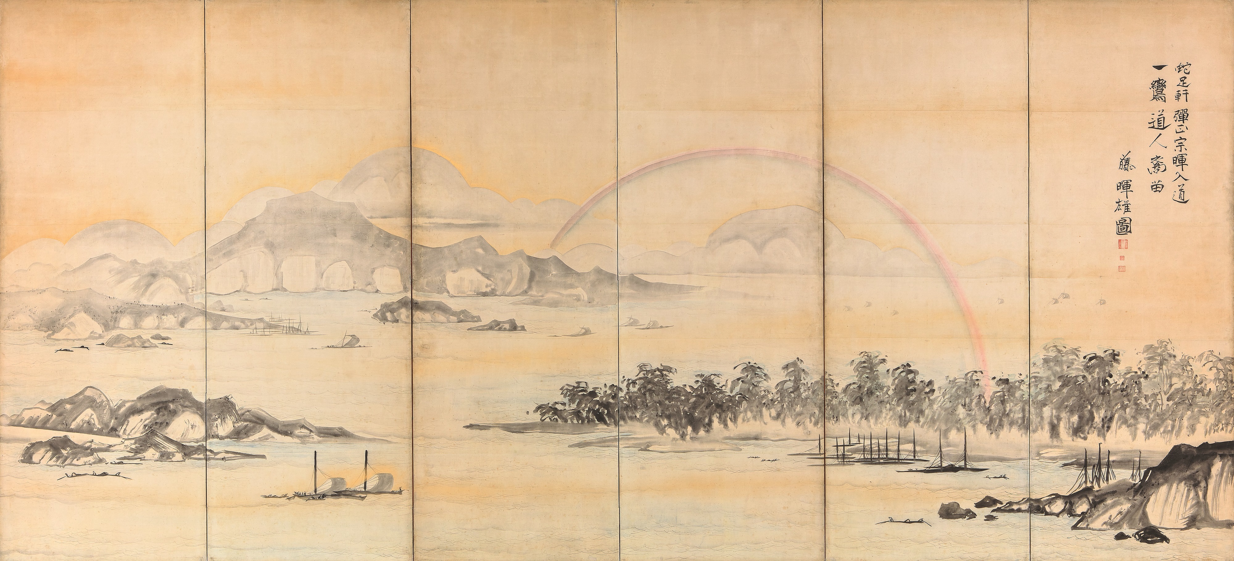 富士三保図屏風　曾我蕭白筆　滋賀・MIHO MUSEUM蔵　江戸時代（18世紀）　通期展示