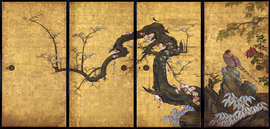 狩野山雪《梅花遊禽図襖絵》寛永8（1631）年　京都・天球院　重要文化財