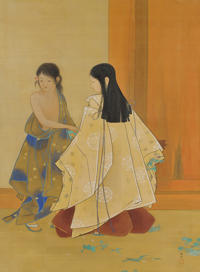小林古径《闘草》　1907(明治 40)年頃　絹本・彩色　山種美術館