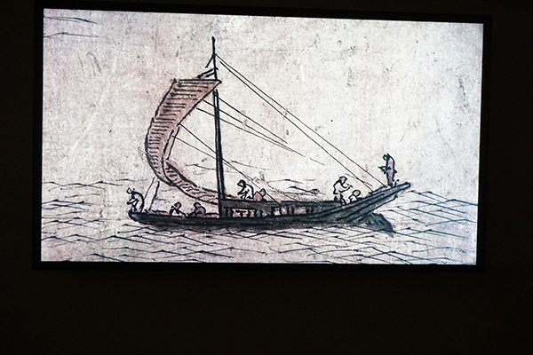 《金山寺図屏風》のクローズアップ映像より