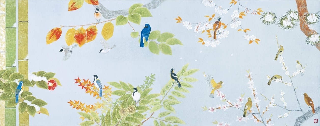 ​「四季花鳥図」（大阪新歌舞伎座緞帳原画） （2010年　近鉄グループホールディングス株式会社蔵　松伯美術館管理）
