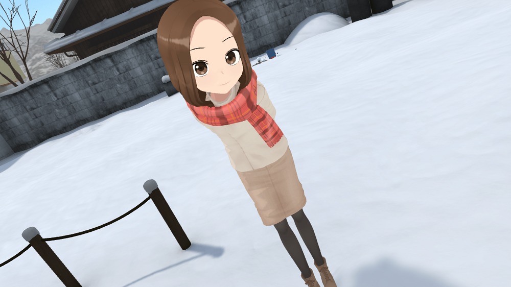 冬服の高木さんと空き地で待ち合わせ（VRプレイ画面）