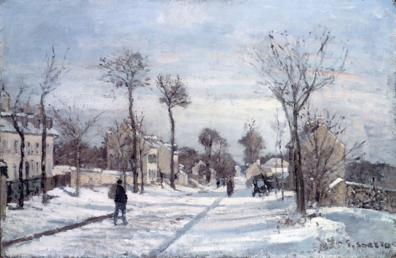 カミーユ・ピサロ《ルーヴシエンヌの雪道》1870年頃　油彩、カンヴァス43.5×65.5cm