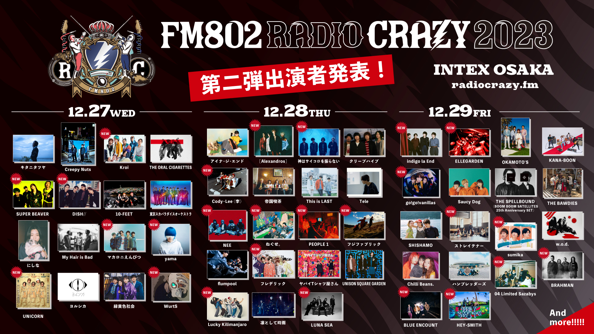 ロック大忘年会『FM802 RADIO CRAZY』出演者第2弾発表、LUNA SEA