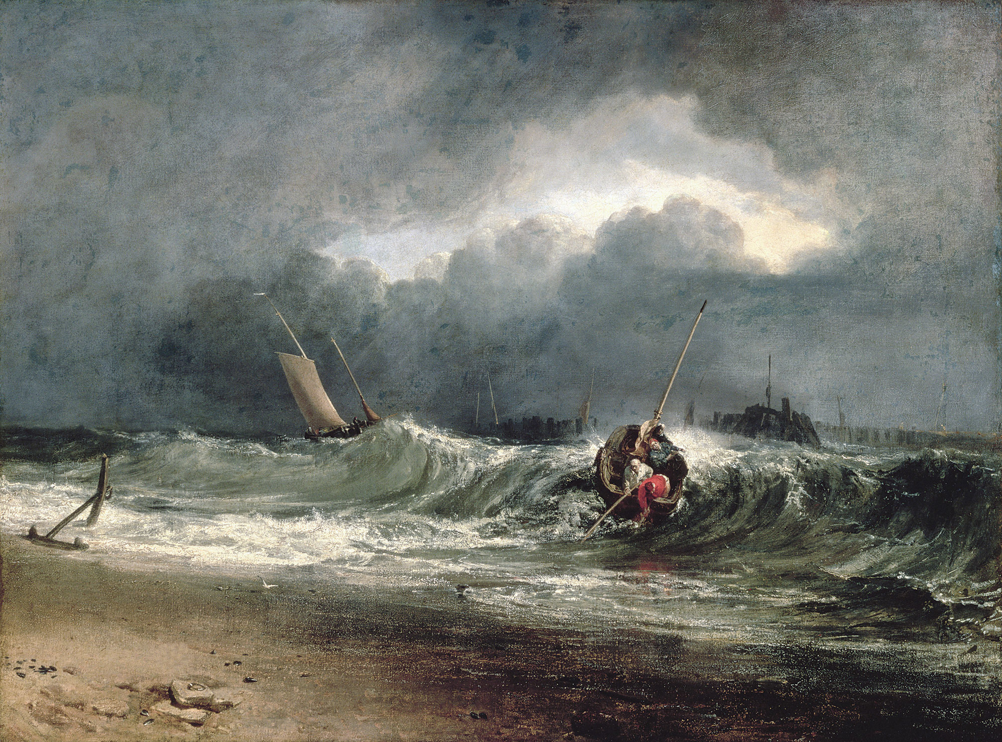 《風下側の海岸にいる漁師たち、時化模様》 1802年展示 油彩・カンヴァス 91.5×122cm サウサンプトン・シティ・アート・ギャラリー (c)Bridgeman Images / DNPartcom