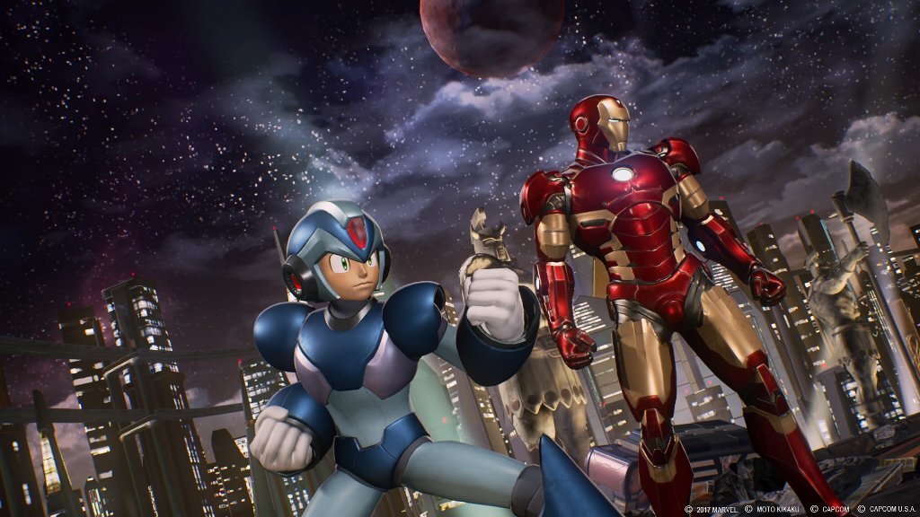 (左から)Xとアイアンマン (C)2017 MARVEL (C)モト企画 (C)CAPCOM CO., LTD. , (C)CAPCOM U.S.A., INC. ALL RIGHTS RESERVED.