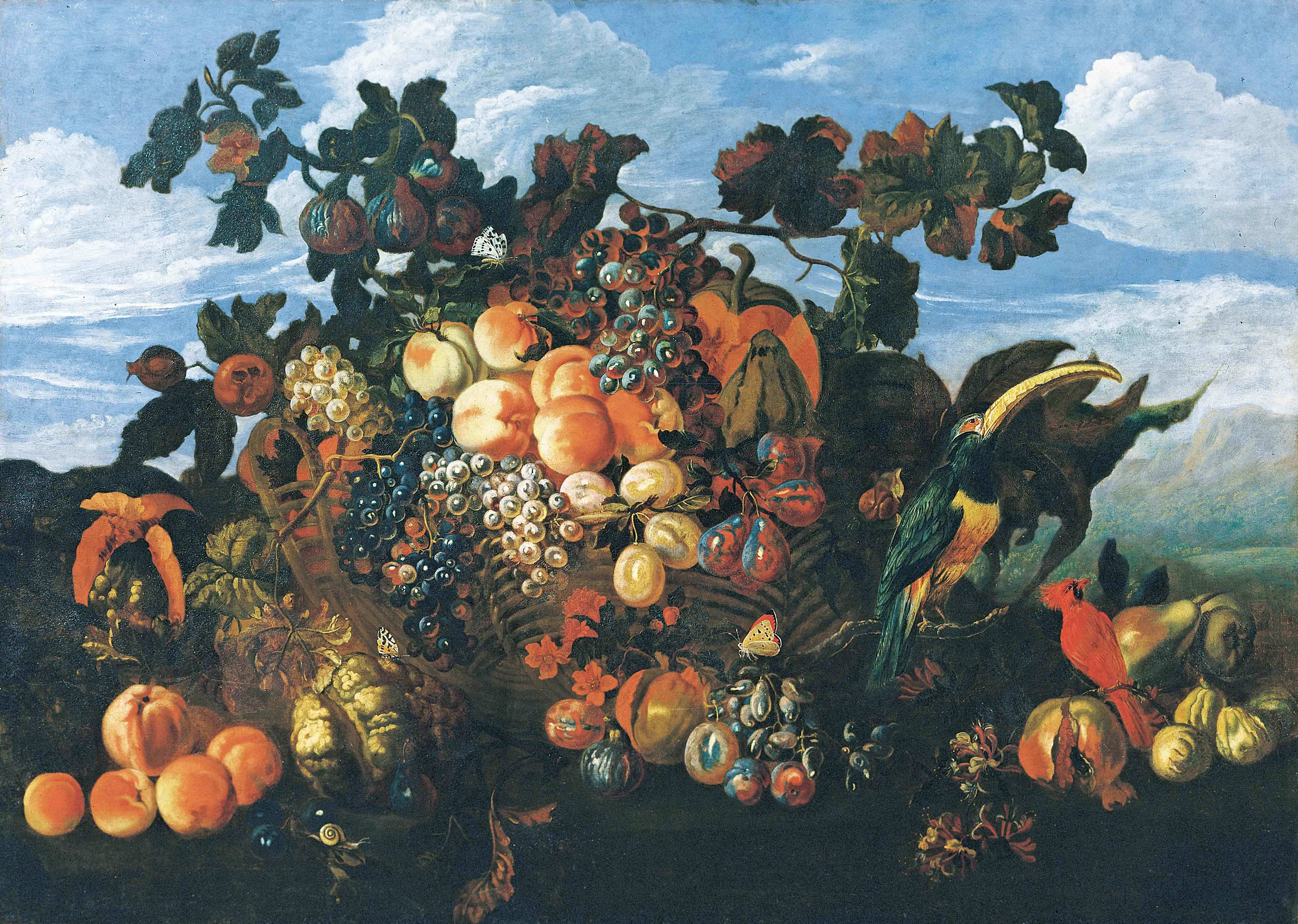 アブラハム・ブリューゲル《果物の静物がある風景》1670年　Private Collection