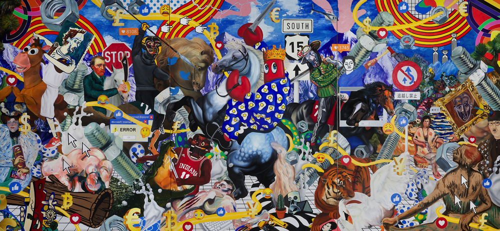 《Dream Hunt riptych》 2018, 585×270cm oil and acrylic on canvas (新作)
