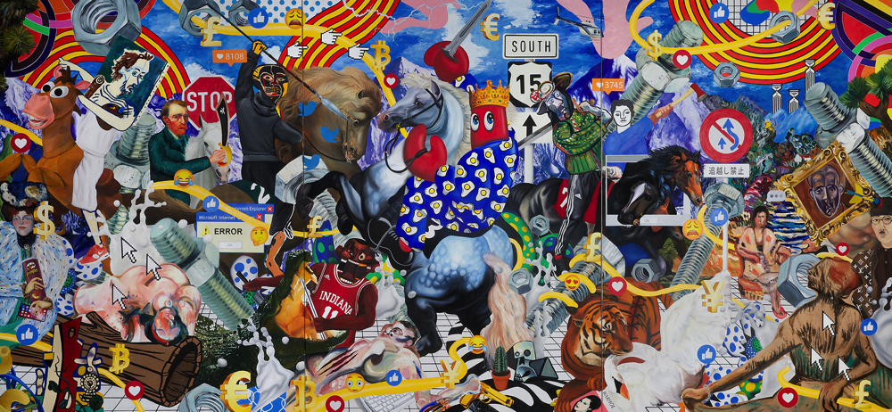 《Dream Hunt riptych》 2018, 585×270cm oil and acrylic on canvas (新作)