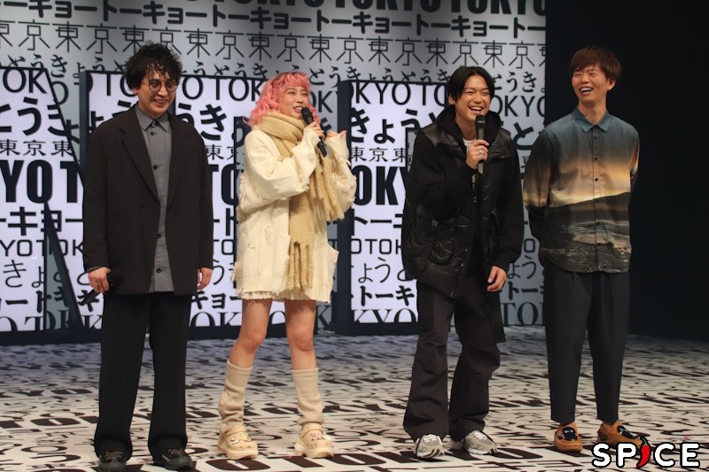 舞台『東京輪舞』初日前会見　（左から）山本卓卓、清水くるみ、髙木雄也、杉原邦生