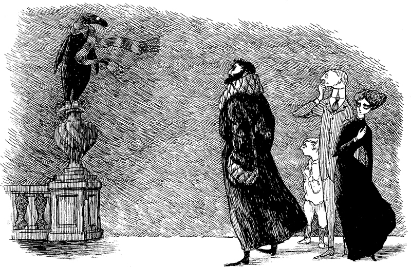 《うろんな客》1957年　挿絵・原画 ペン・インク・紙　エドワード・ゴーリー公益信託 (C)2010 The Edward Gorey Charitable Trust