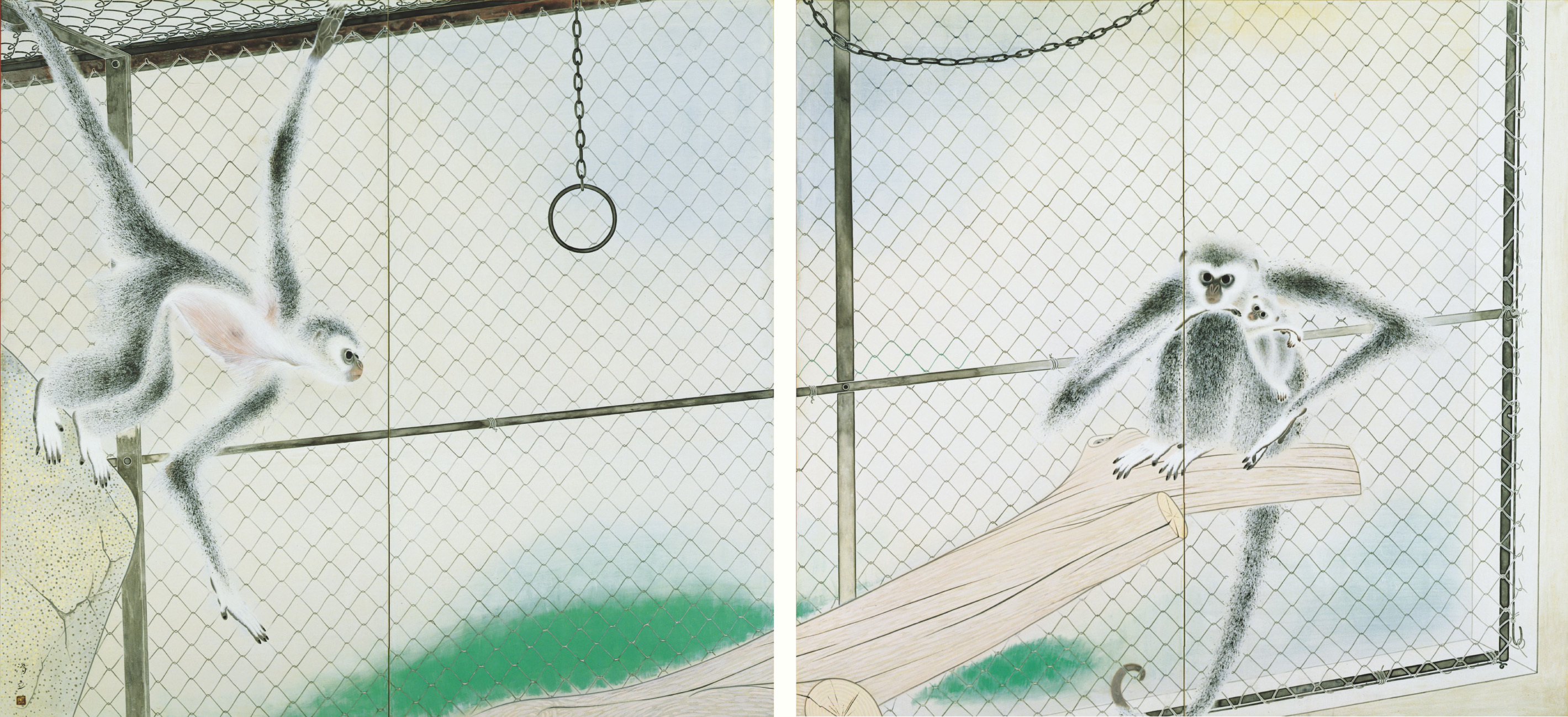 《和春》昭和22（1947）年、紙本着色・二曲屏風一双、横浜美術館蔵（山口久像氏寄贈）