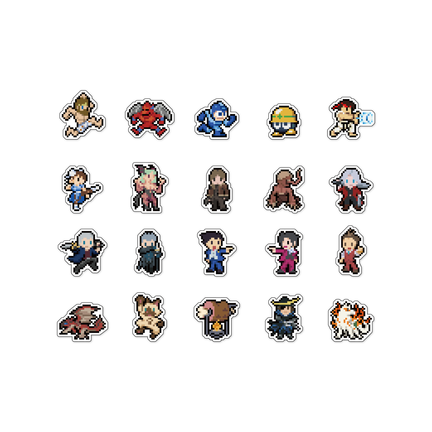 フレークシール　1,210円（税込）  ドット絵のキャラクターたちのフレークシールセット。20種×2枚で40枚入り。 （C）CAPCOM