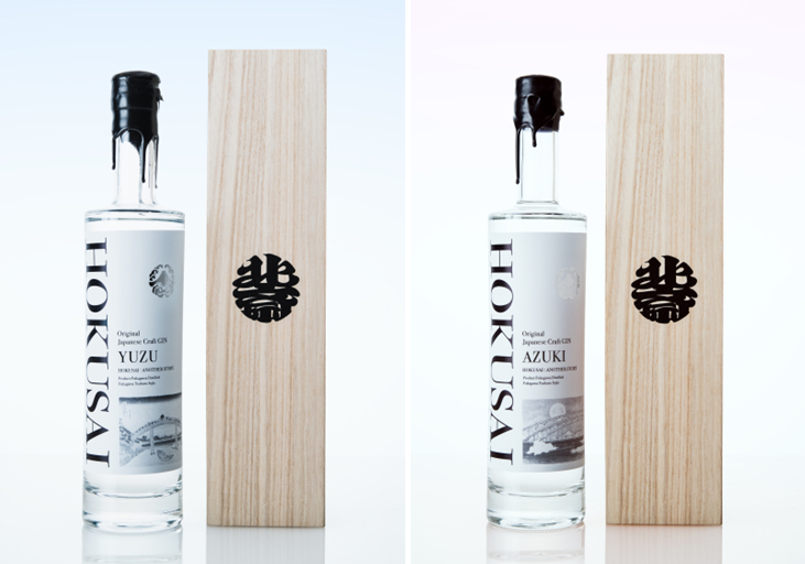 HOKUSAI × 深川蒸留所Original Japanese Craft GIN「YUZU」「AZUKI」   価格：10,890円（税込）、容量：各700ml、仕様：桐箱入り