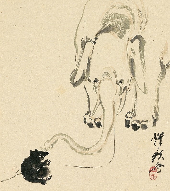河鍋暁斎 《象とたぬき》 明治3(1870)年以前 紙本淡彩