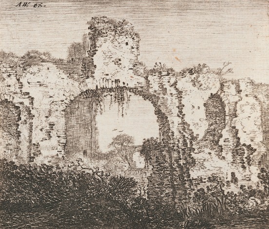 ヨハネス・ライシャー、アントニー・ワーテルロー《古城》1660年以前　エッチング　静岡県立美術館