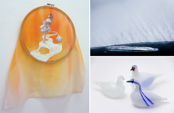 写真左：宇田川愛《ice bridge iv》、右上：髙﨑紗弥香《Fragment of Silence #19》、右下：《Birds by Toikka》 	    	