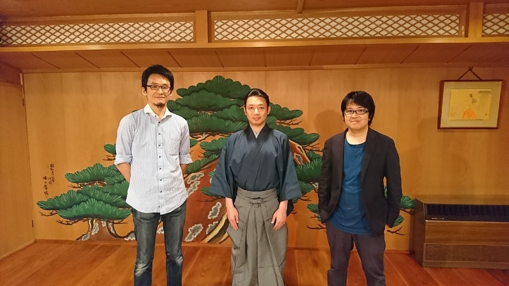 （左から）福地健太郎（明治大学 准教授）、坂口貴信、奥秀太郎　『3D能ADVANCED 「熊野」「船弁慶」より』