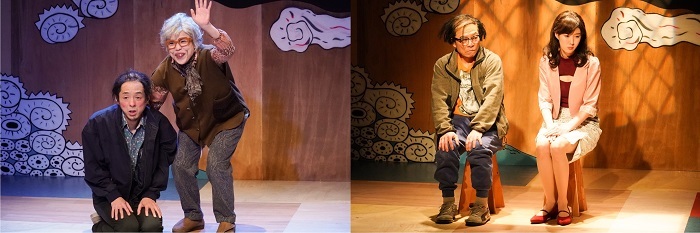 『命、ギガ長スW』(左_ギガ組（宮藤官九郎＆安藤玉恵）　右_長ス組（三宅弘城＆ともさかりえ））