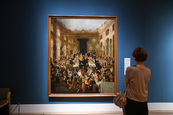 ヨハン・カール・アウアーバッハ《ホーフブルクで1766年4月2日に開催されたオーストリア大公女マリア・クリスティーナとザクセンのアルベルトの婚約記念晩餐会》 1773年 ウィーン美術史美術館