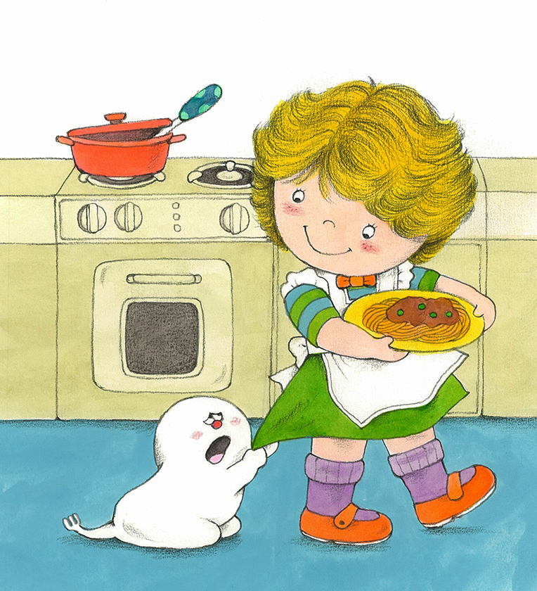 佐々木洋子画『スパゲッティがたべたいよう』 表紙原画 1979年２月 ポプラ社